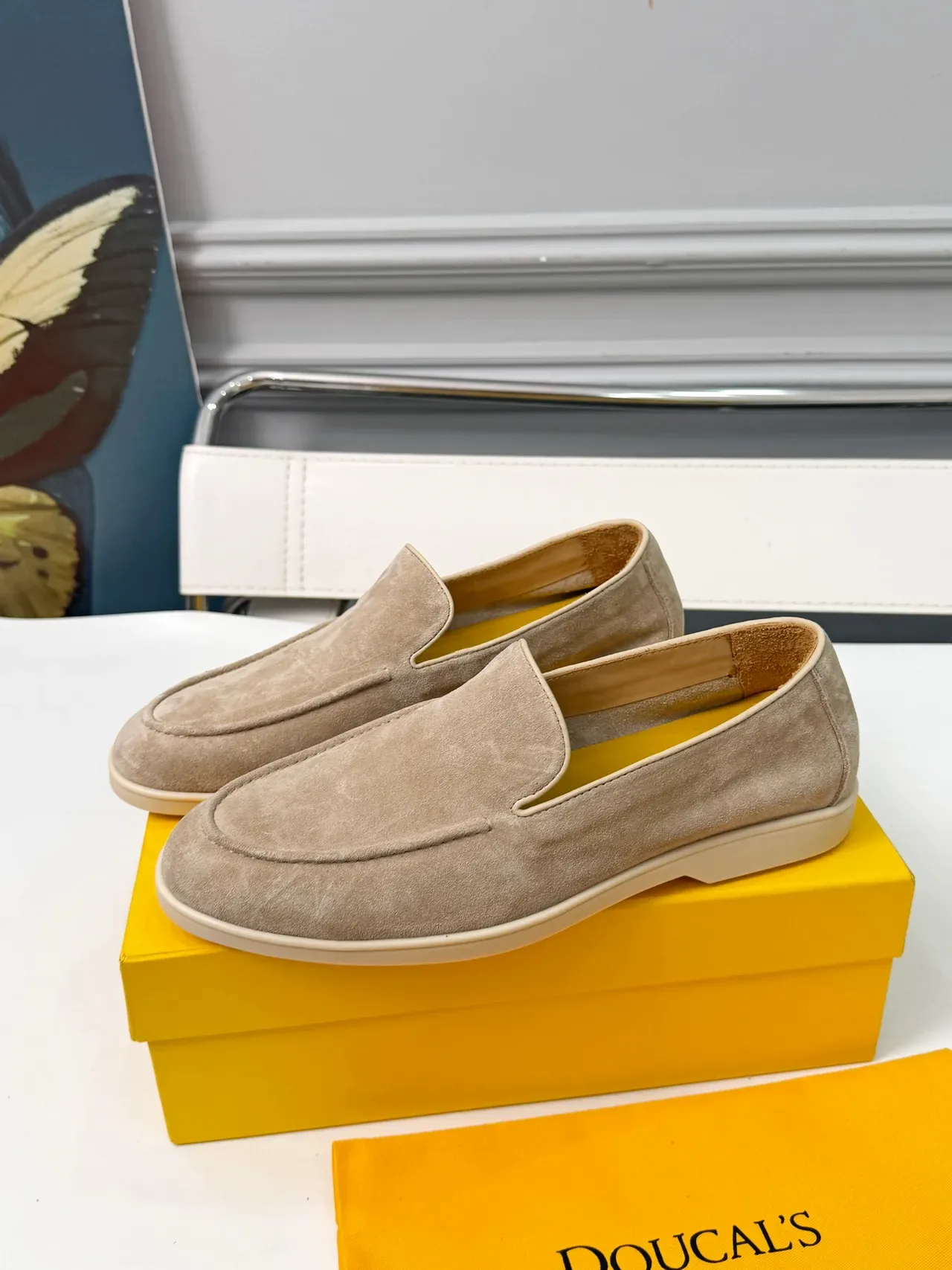 Beige Suede Moc-Toe Slip-On Loafers 4