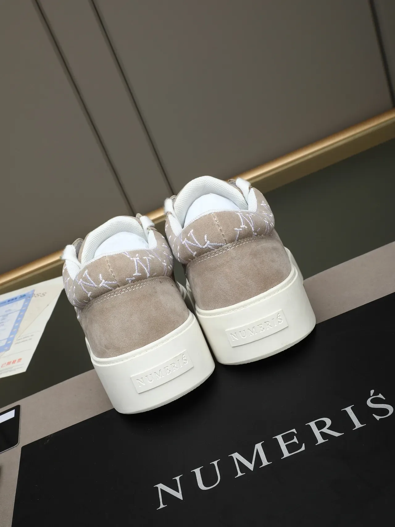 Beige Suede Monogram Platform Low-Top Sneaker 3