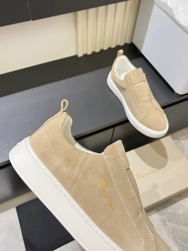 Beige Suede Slip-On White Sole Sneakers 3