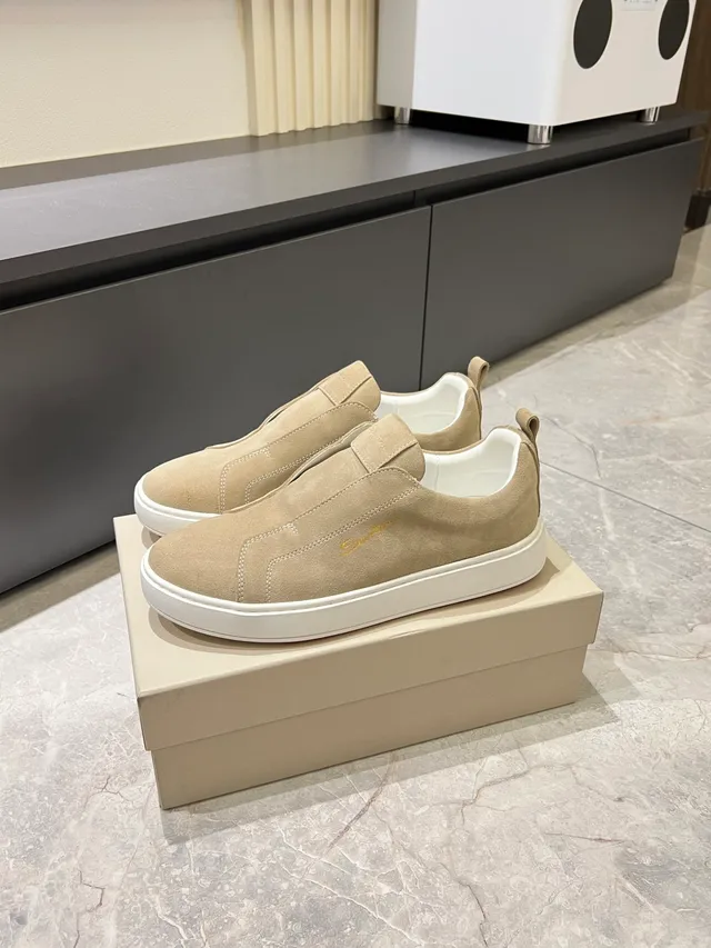 Beige Suede Slip-On White Sole Sneakers 5