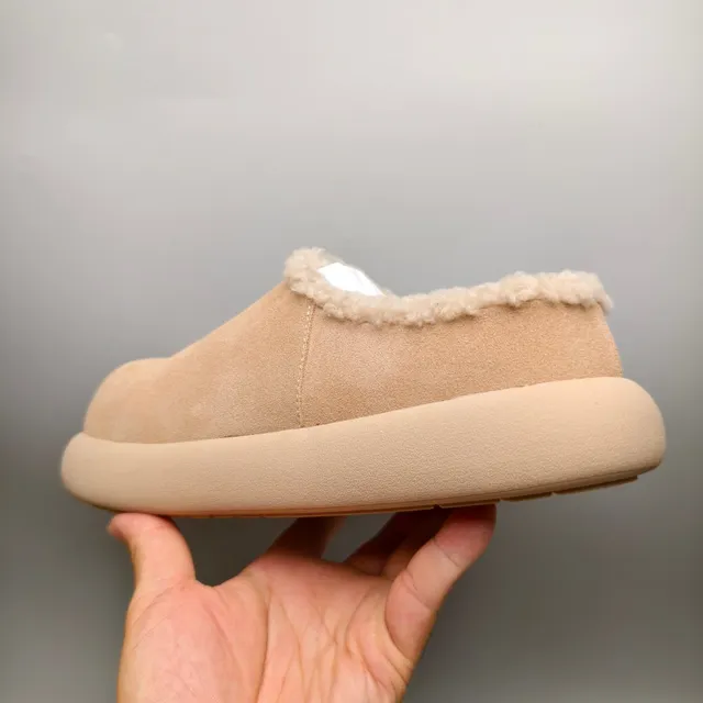 Beige White Suede-Like Upper Shearling-Lined Collar Casual Shoes 4
