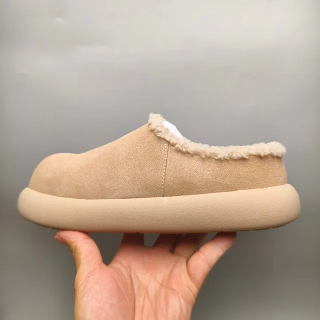 Beige White Suede-Like Upper Shearling-Lined Collar Casual Shoes 7