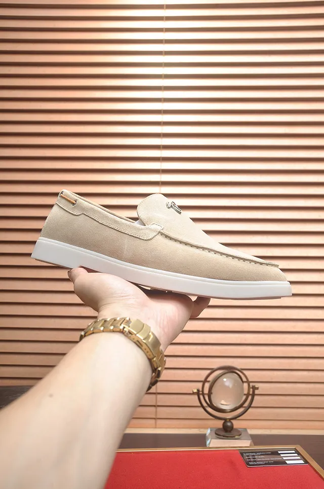 Beige White Suede Upper Moccasin Stitching Loafer 4