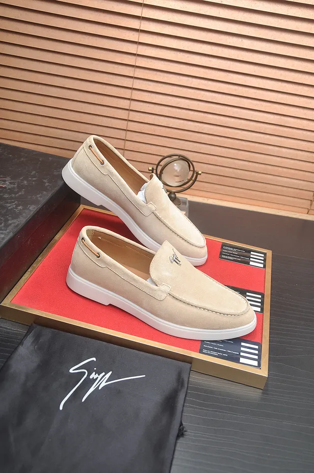 Beige White Suede Upper Moccasin Stitching Loafer 6