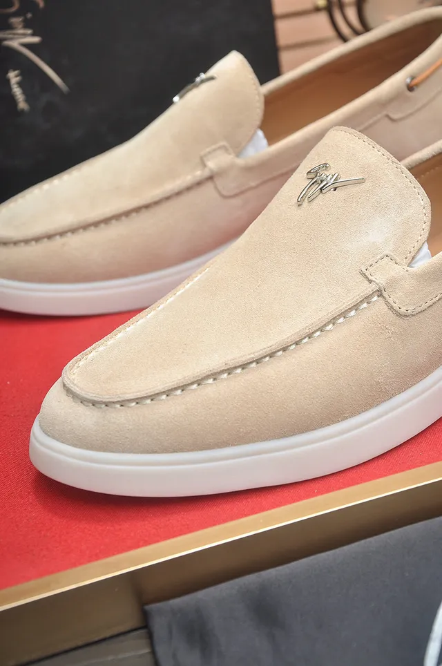 Beige White Suede Upper Moccasin Stitching Loafer 8