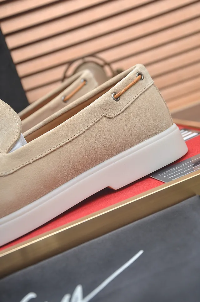 Beige White Suede Upper Moccasin Stitching Loafer 9