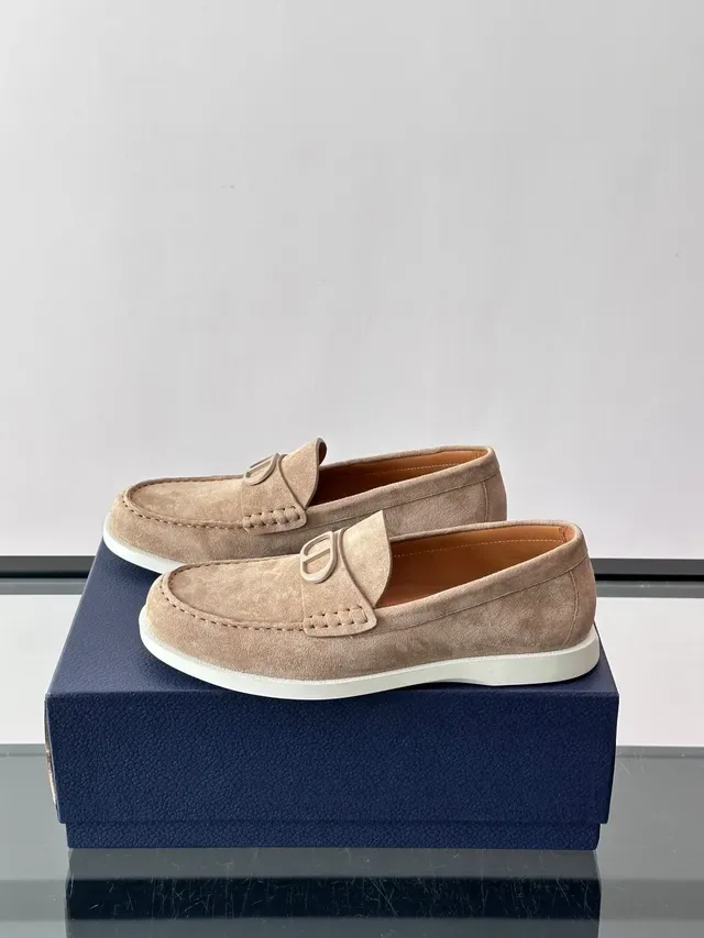Beige White Suede Upper Rubber Sole Loafer 5