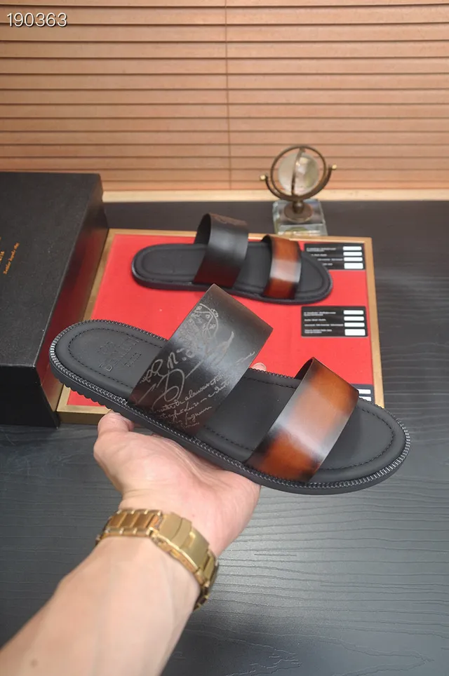 Berluti Alessandro Slide Black Brown Two-Strap Inner Casual Sandals 6