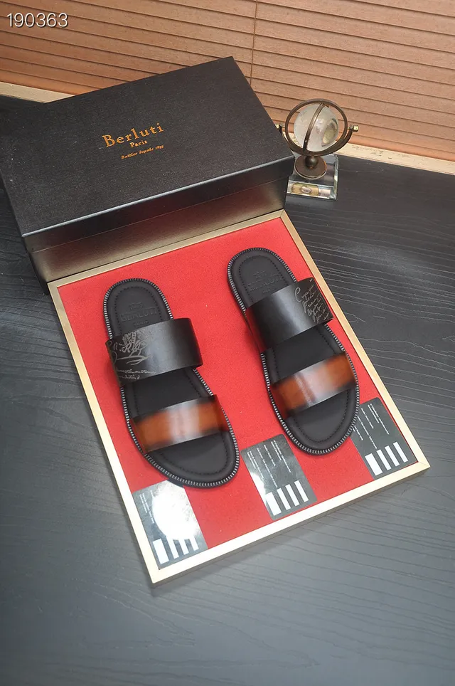 Berluti Alessandro Slide Black Brown Two-Strap Inner Casual Sandals 7
