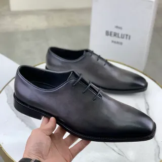 Berluti Black Smooth Leather Oxford Shoes