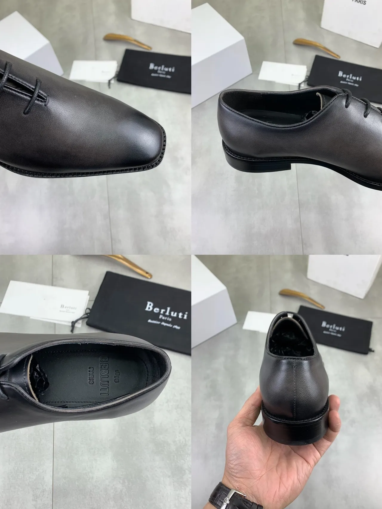 Berluti Black Smooth Leather Oxford Shoes 2