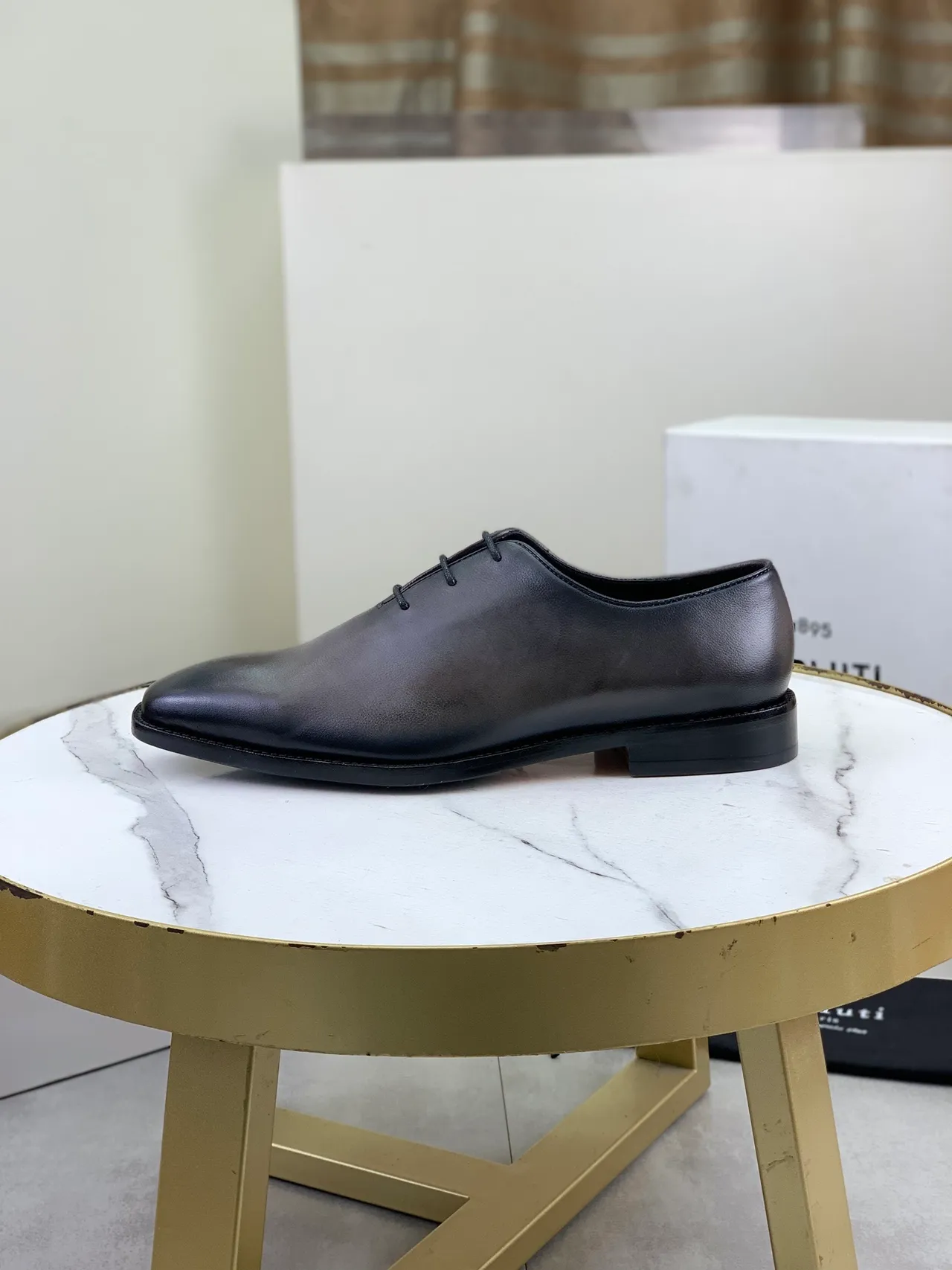 Berluti Black Smooth Leather Oxford Shoes 6