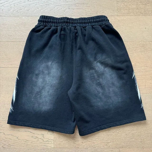 Black Acid-Wash Flame Graphic Drawstring Waist Shorts 6