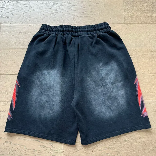 Black Acid-Wash Flame Graphic Drawstring Waist Shorts 10
