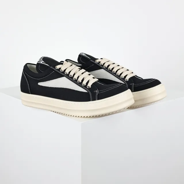 Black and Beige Canvas Low-Top Sneakers 3
