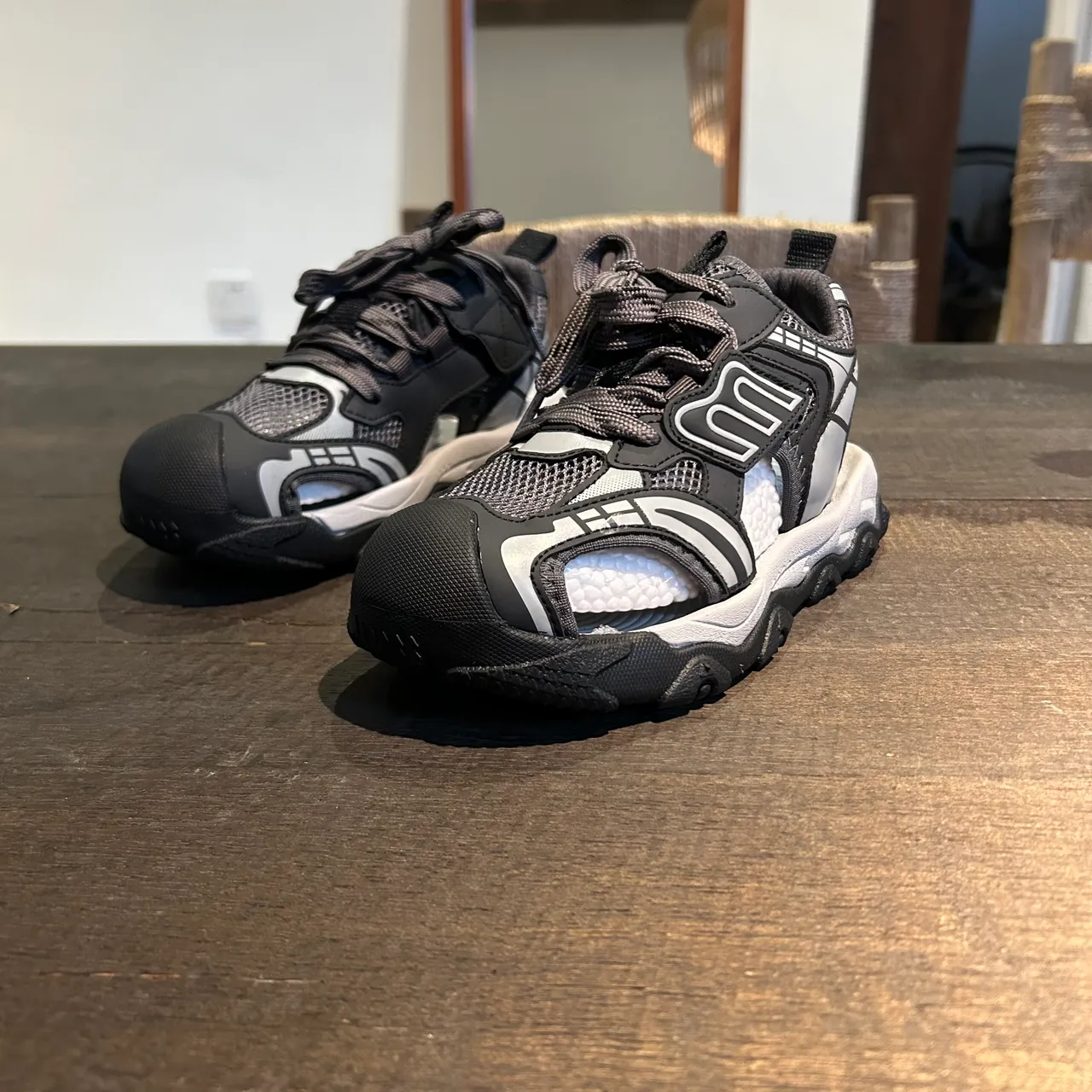 Black and Gray Lace-Up Mesh Strap Casual Sandals 12