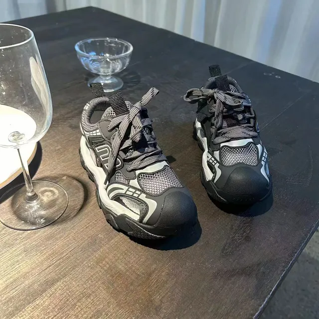 Black and Gray Lace-Up Mesh Strap Casual Sandals 17