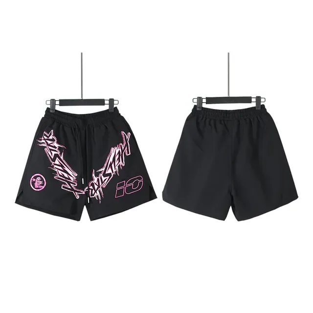 Black and Pink Graphic Print Elastic-Waist Shorts 2