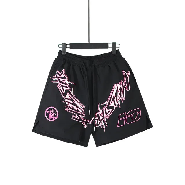 Black and Pink Graphic Print Elastic-Waist Shorts 3