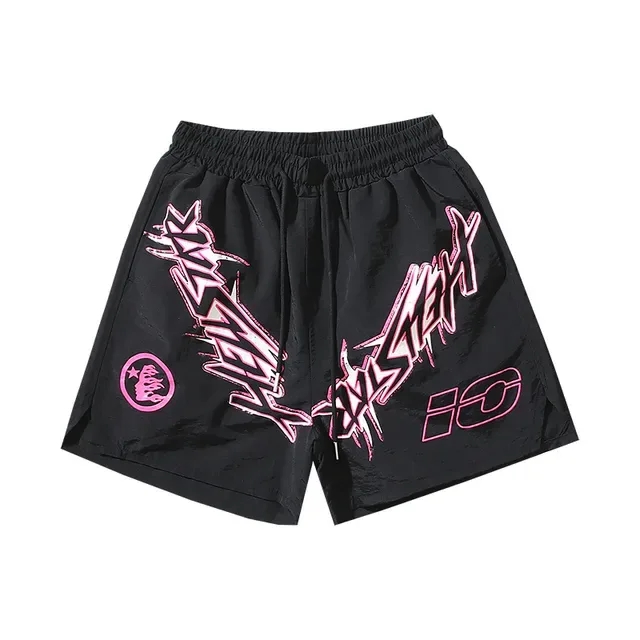 Black and Pink Graphic Print Elastic-Waist Shorts 5