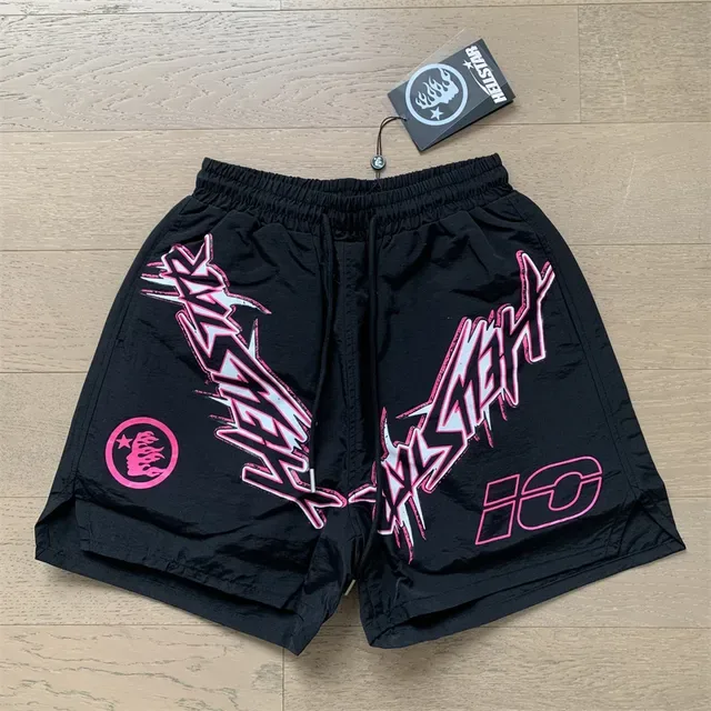 Black and Pink Graphic Print Elastic-Waist Shorts 7