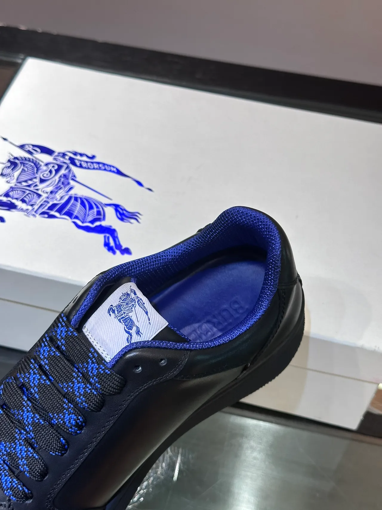 Black and Royal Blue Leather Low-Top Lifestyle Sneakers 3