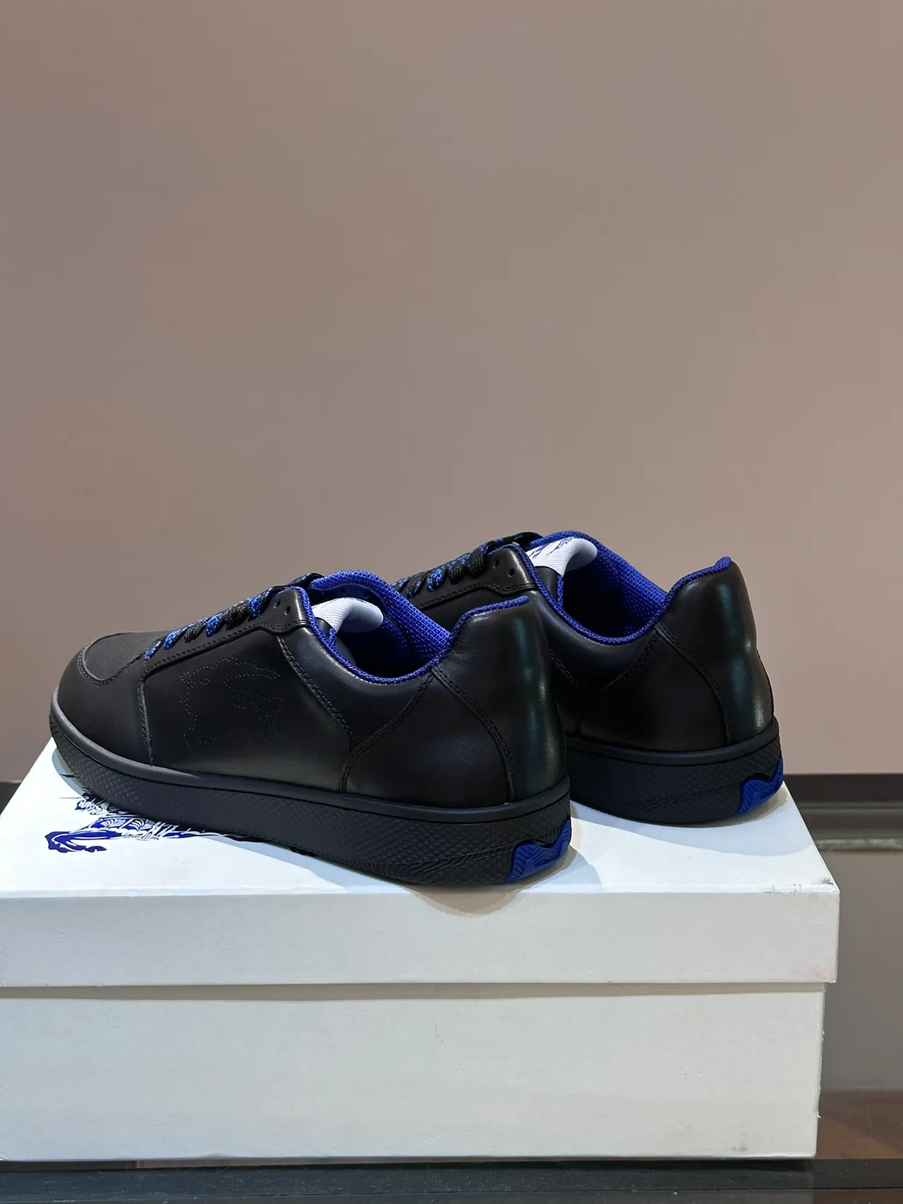 Black and Royal Blue Leather Low-Top Lifestyle Sneakers 4