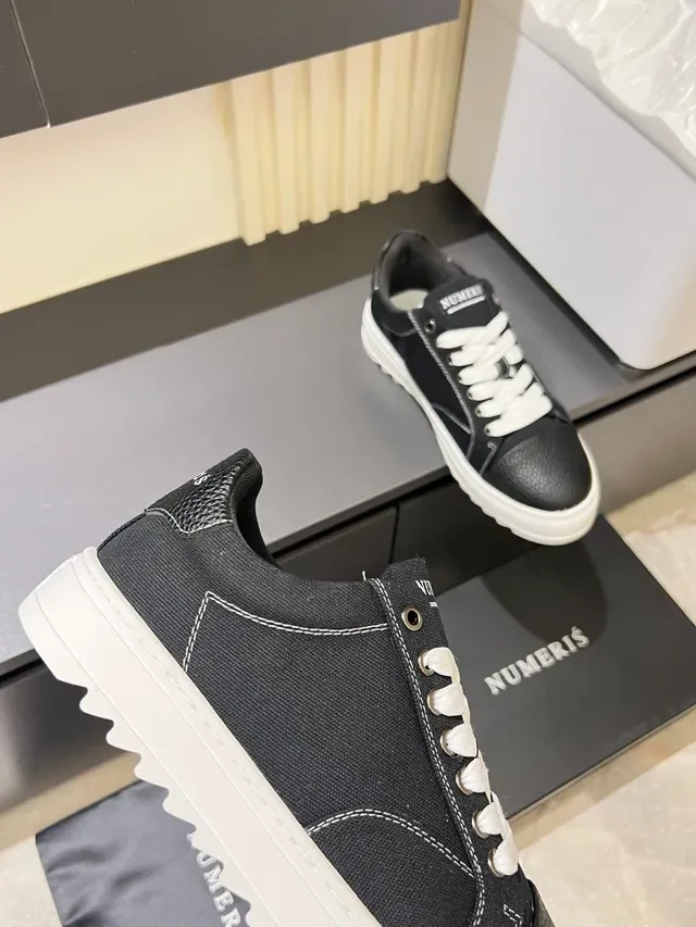 Black and White Canvas and Leather Toe Cap Lifestyle Sneakers 3