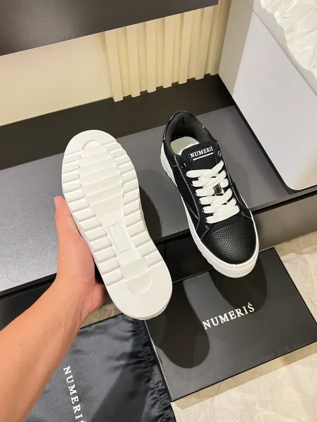 Black and White Canvas and Leather Toe Cap Lifestyle Sneakers 4
