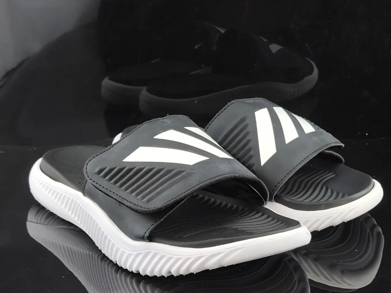Black and White Strap-Over Slide Slipper 2