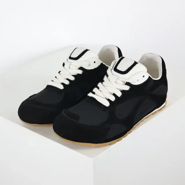 Black and White Suede Mesh Panel Sneakers 2