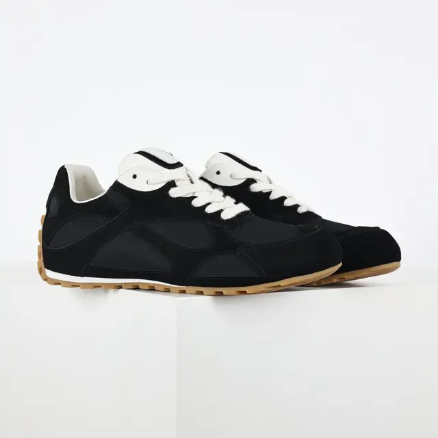 Black and White Suede Mesh Panel Sneakers 3