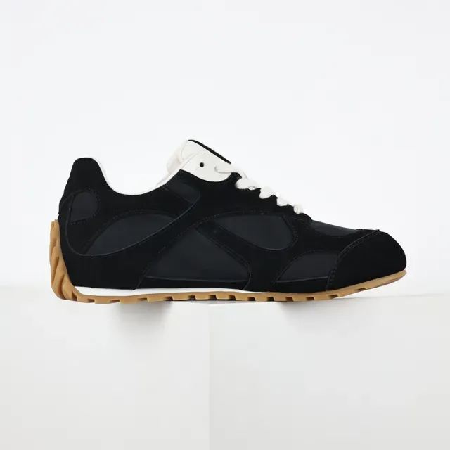 Black and White Suede Mesh Panel Sneakers 7