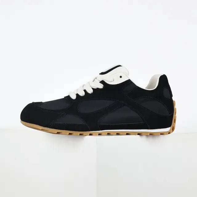 Black and White Suede Mesh Panel Sneakers 9