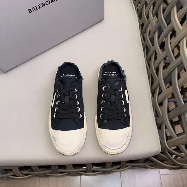 Black Beige Canvas Upper Frayed Open Heel Casual Shoes 2