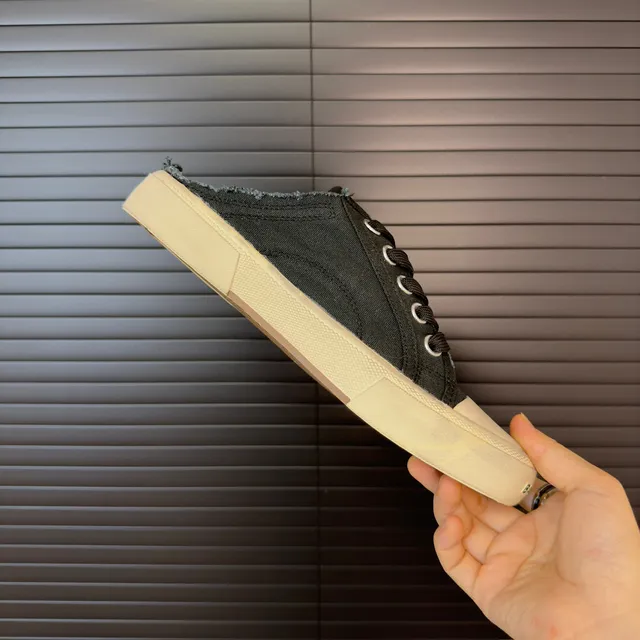 Black Beige Canvas Upper Frayed Open Heel Casual Shoes 6