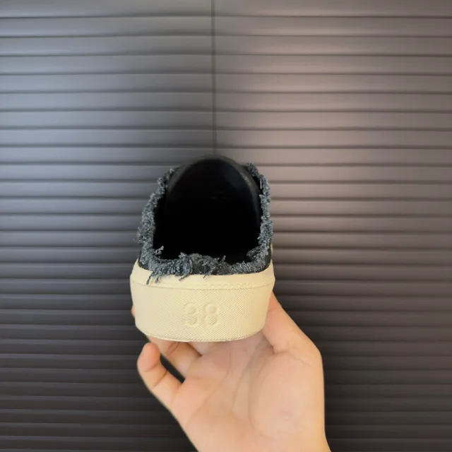 Black Beige Canvas Upper Frayed Open Heel Casual Shoes 8