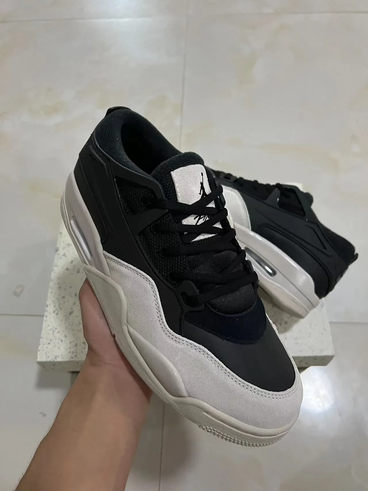 Black Beige Layered Synthetic Cage Visible Heel Air Unit Sneakers 2