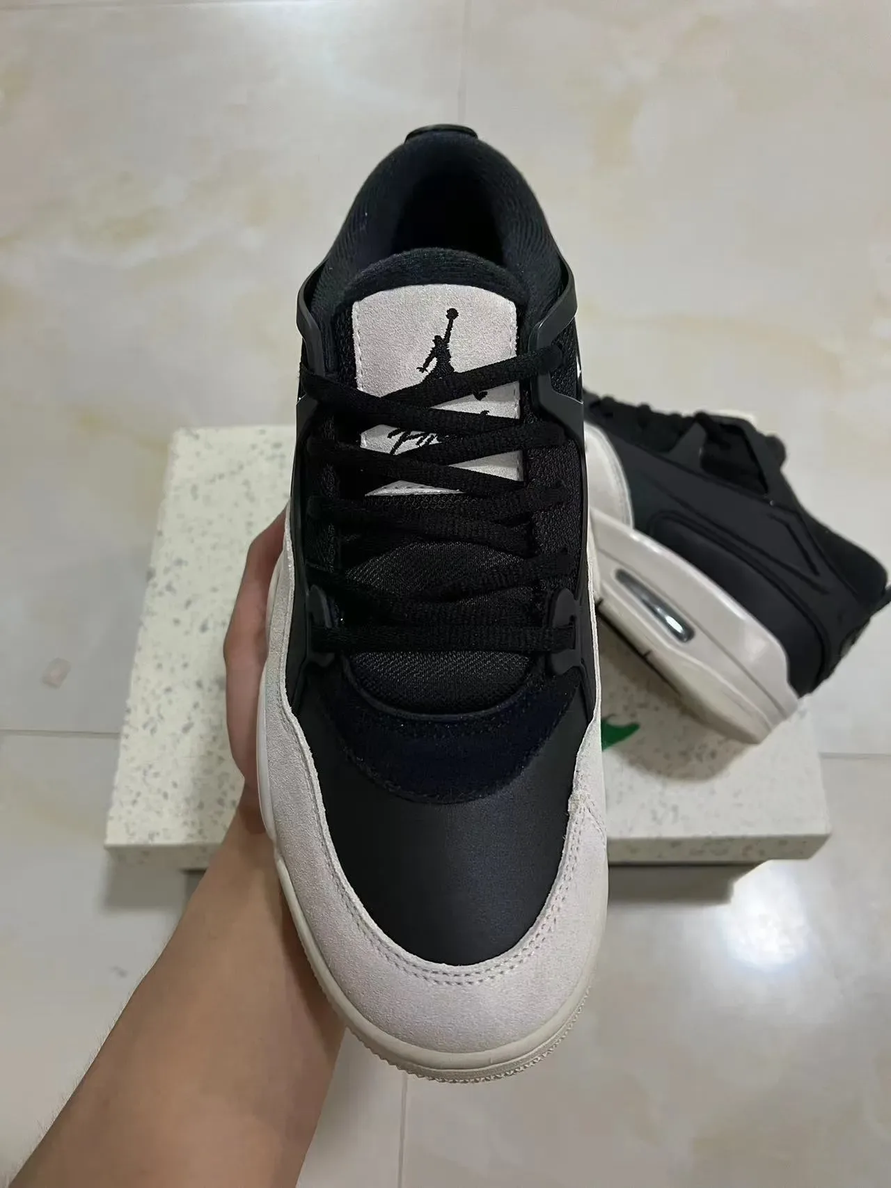 Black Beige Layered Synthetic Cage Visible Heel Air Unit Sneakers 3