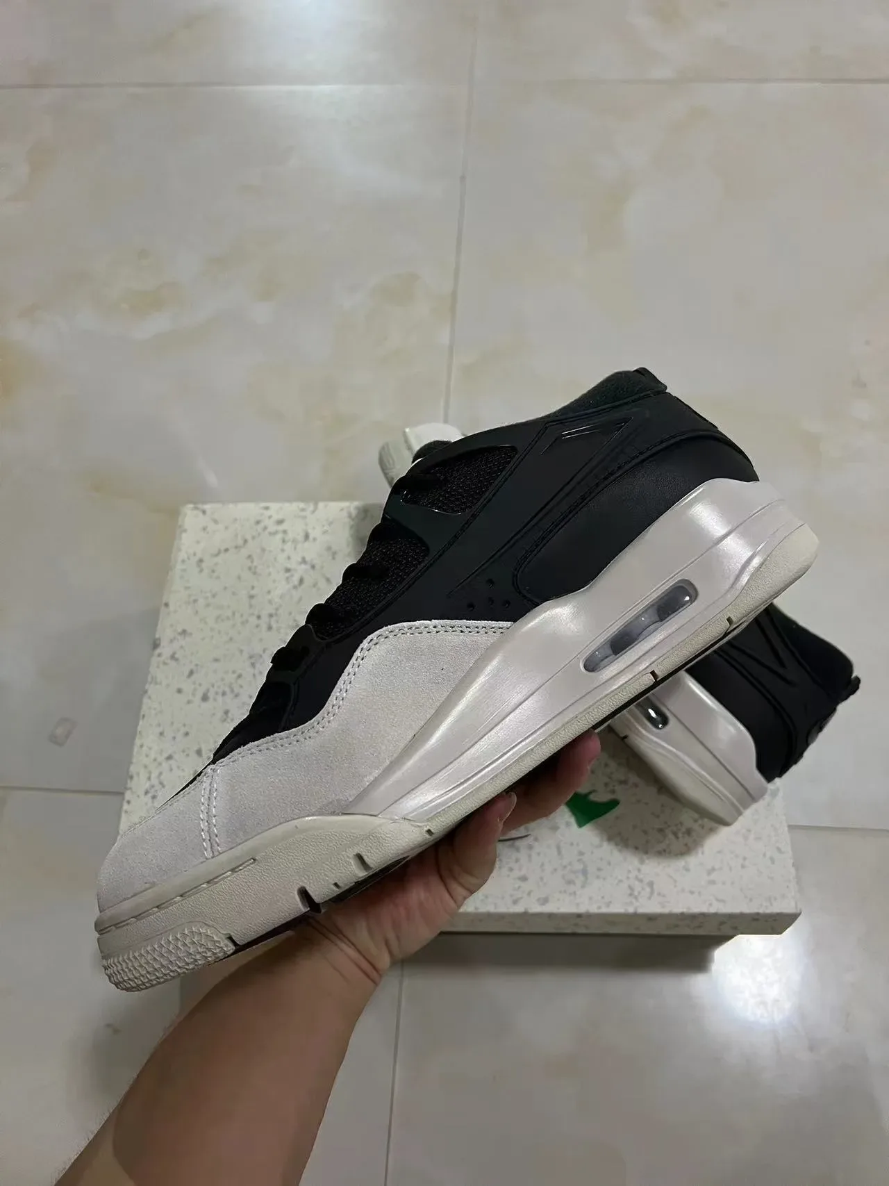Black Beige Layered Synthetic Cage Visible Heel Air Unit Sneakers 5