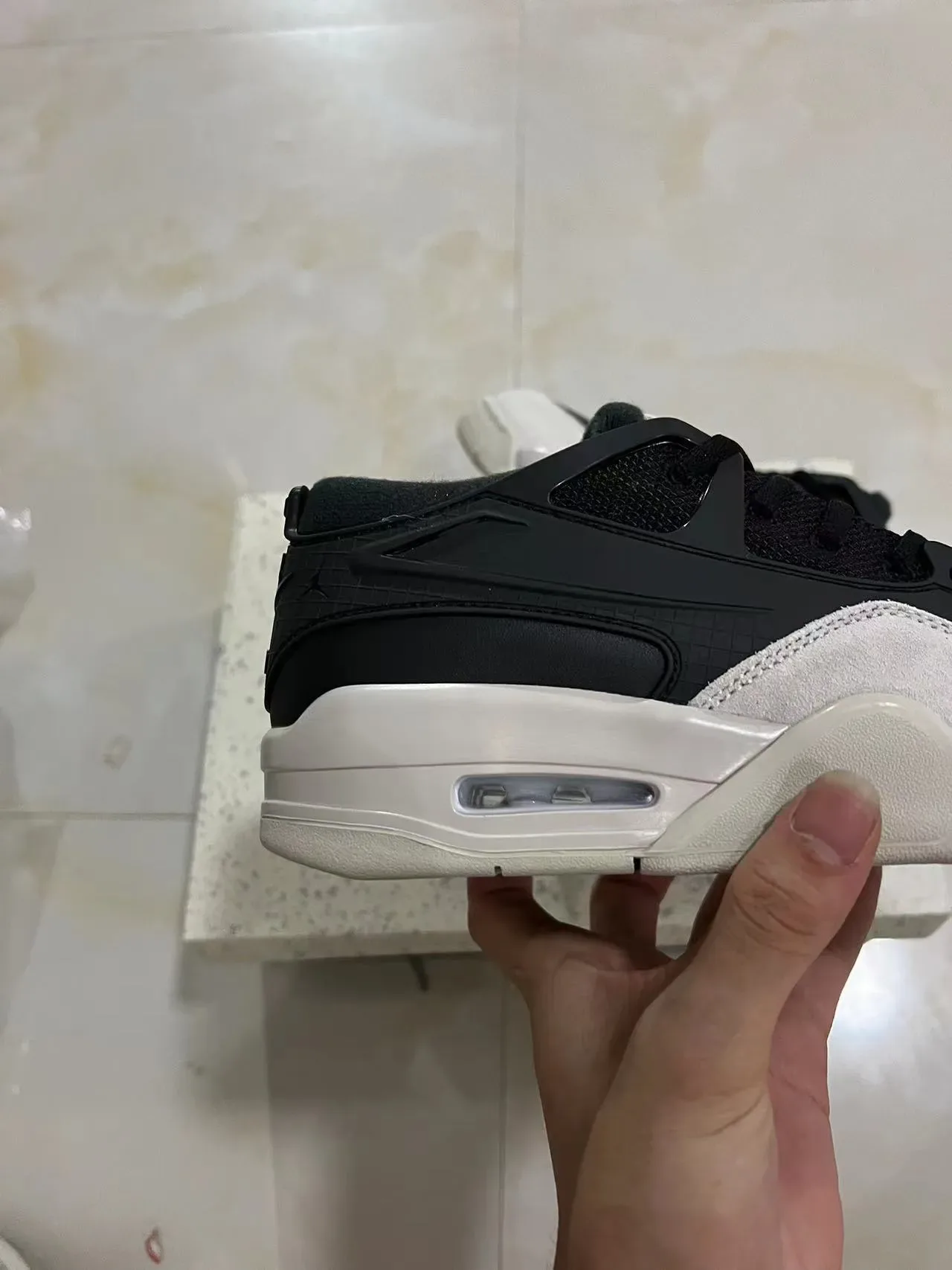 Black Beige Layered Synthetic Cage Visible Heel Air Unit Sneakers 7
