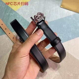 Black Beige Narrow Polished Metal Buckle Leather Belt