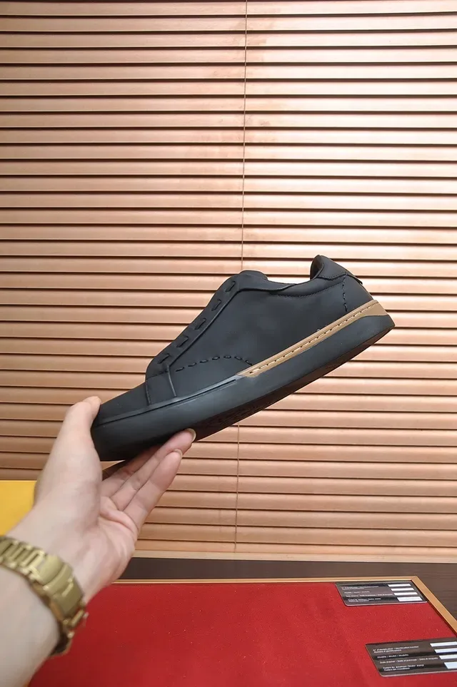 Black Beige Slip-On Padded Collar Sneakers 5