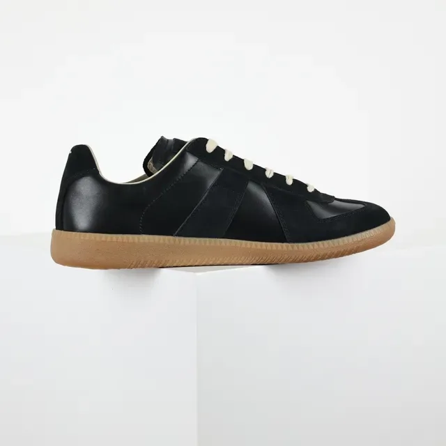 Black Beige Suede And Leather Panel Construction Flat Laces Lifestyle Sneakers 7