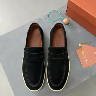 黑色米色麂皮乐福鞋