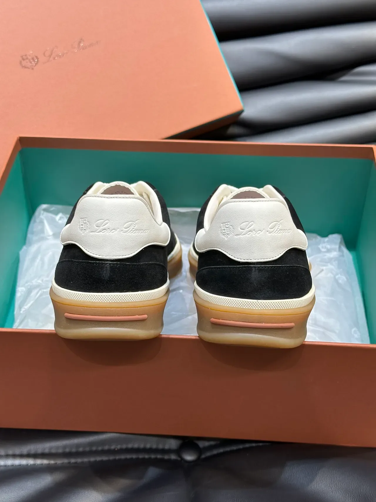 Black Beige Suede Upper Contrast Heel Tab Sneakers 2