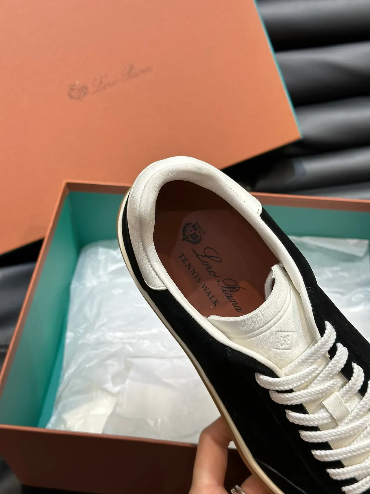 Black Beige Suede Upper Contrast Heel Tab Sneakers 3