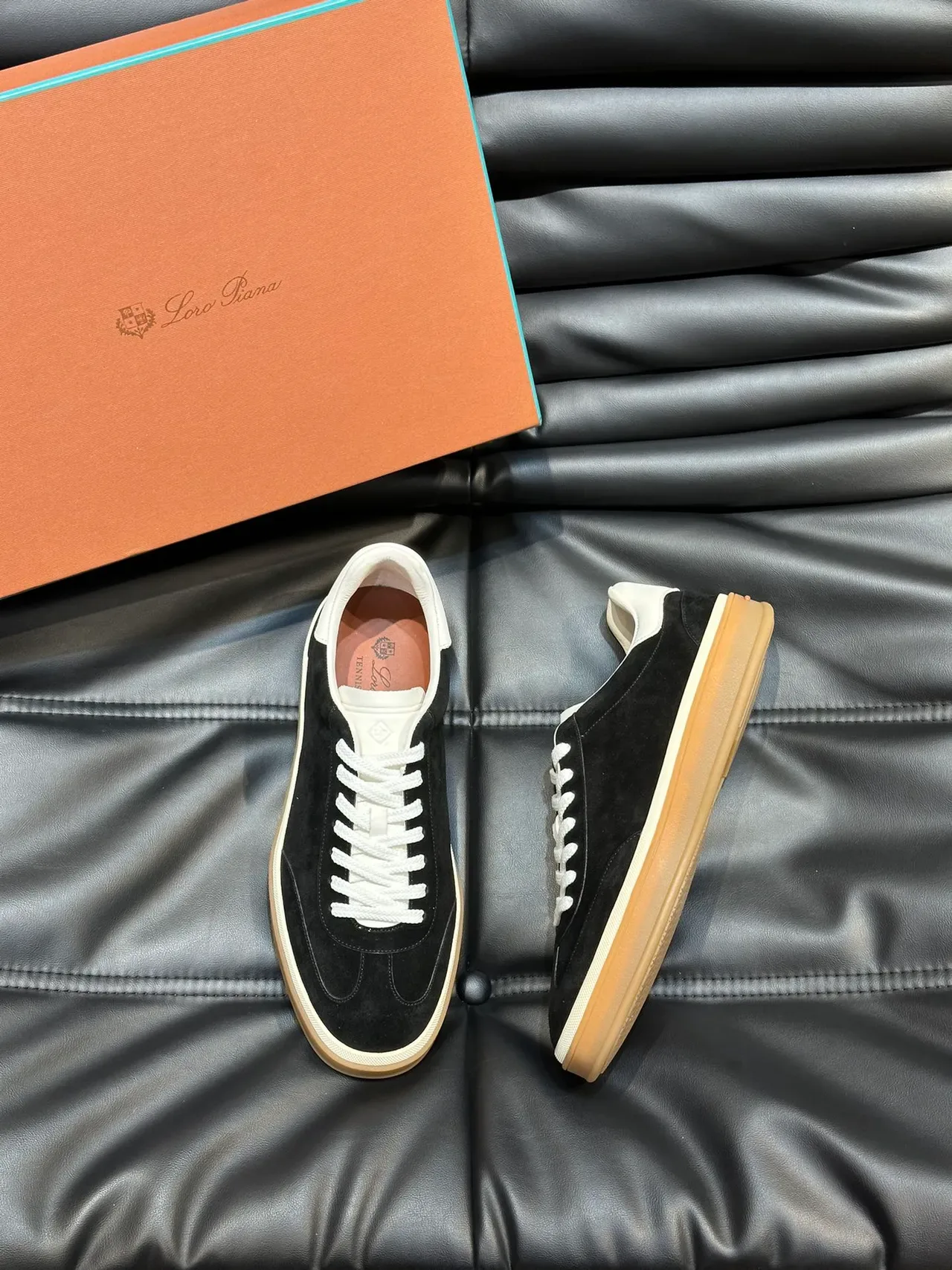 Black Beige Suede Upper Contrast Heel Tab Sneakers 4