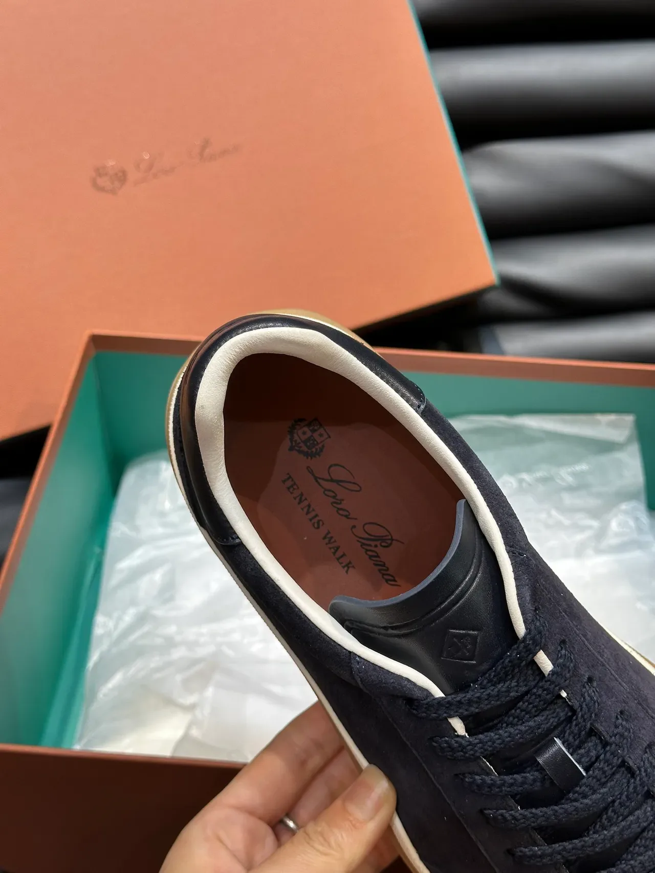 Black Beige Suede Upper Leather Heel Tab Sneakers 3