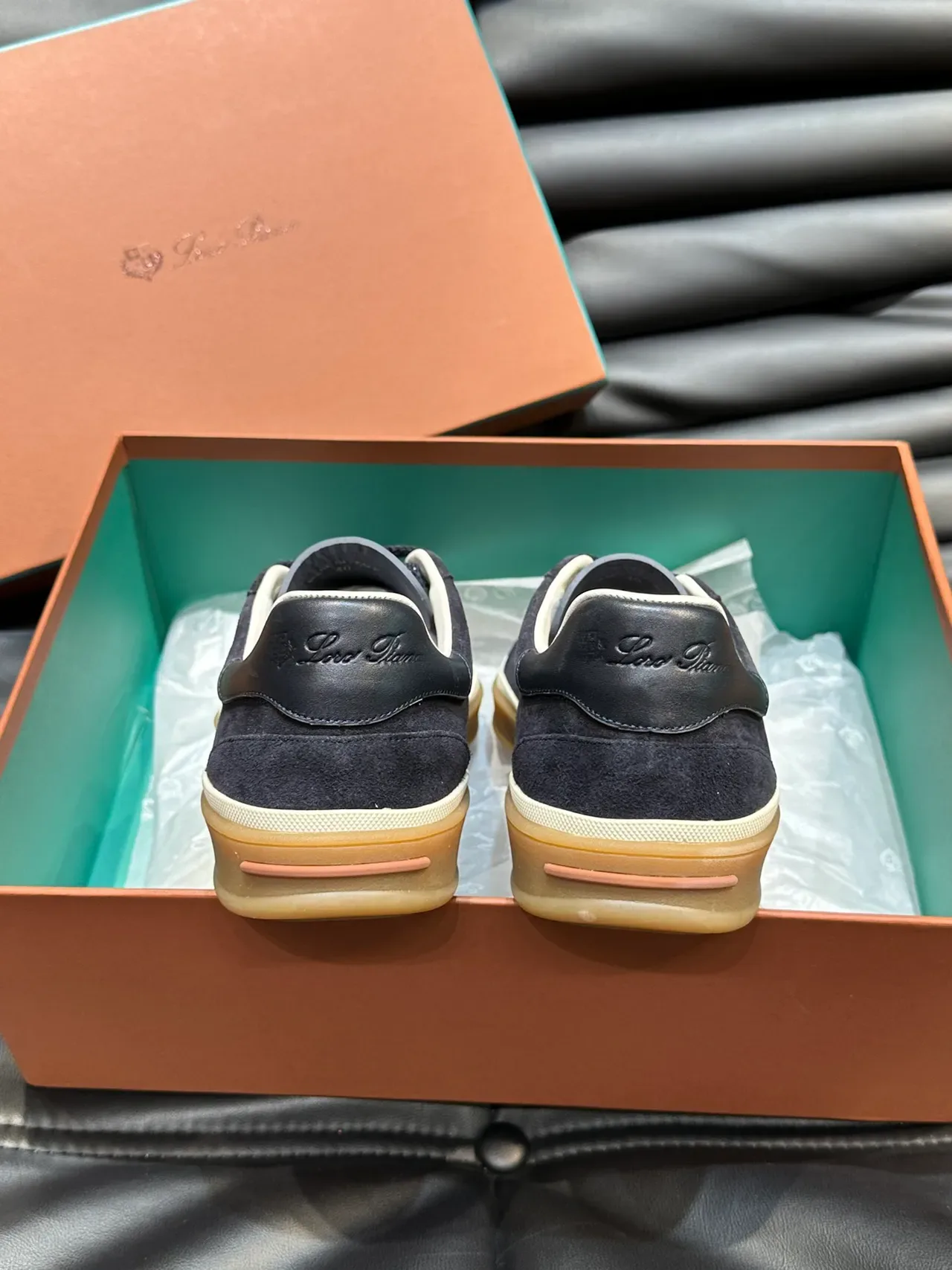 Black Beige Suede Upper Leather Heel Tab Sneakers 4